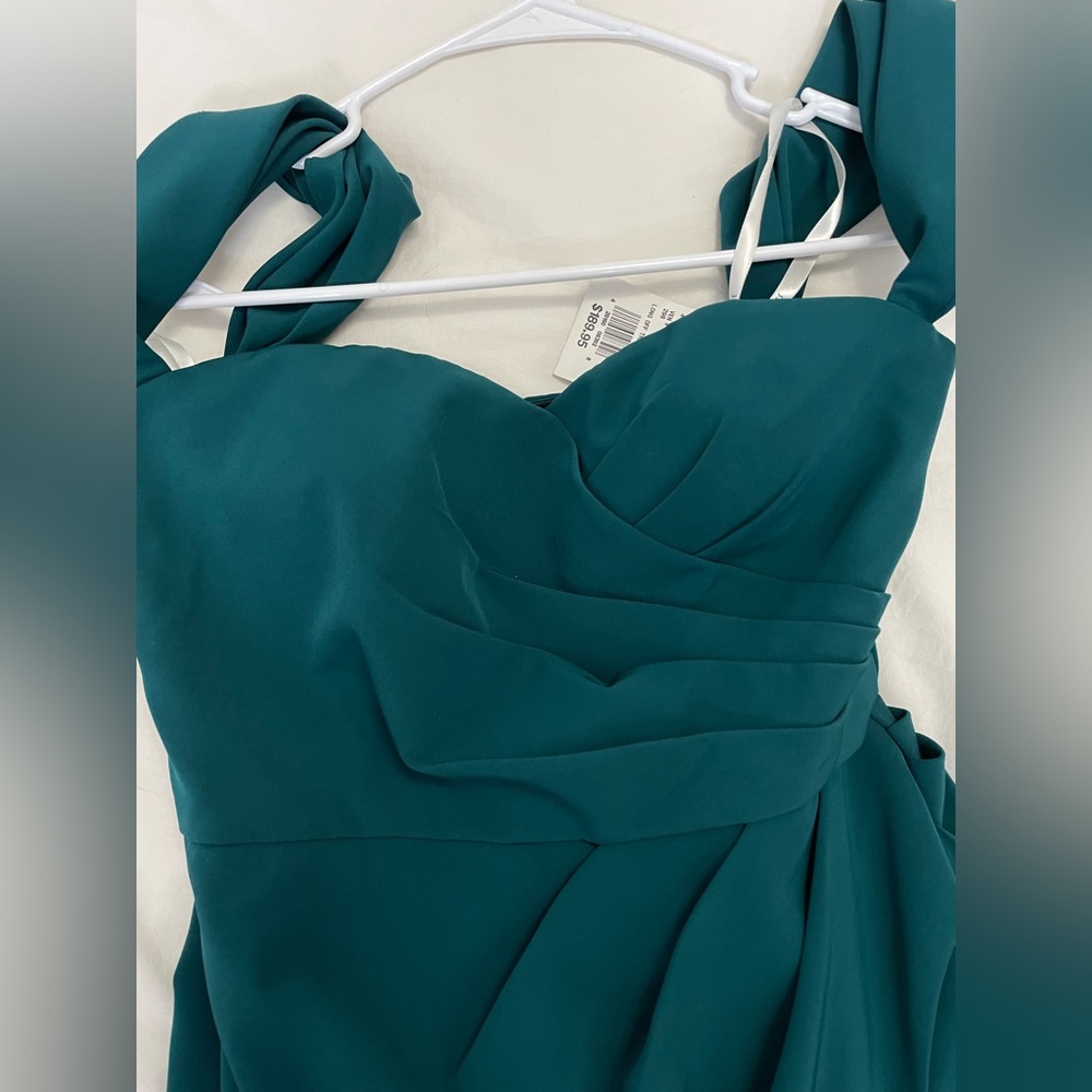Davids Bridal Stretch Crepe off the shoulder bridesmaid dress - Picture 7 of 9